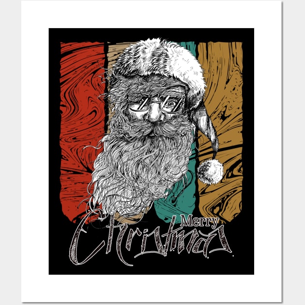 Merry Christmas Vintage Hipster Style Santa Claus Wall Art by Animox